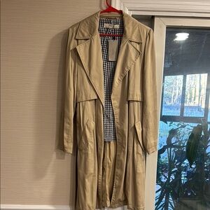 Tan Trench Coat with Checkered Lining